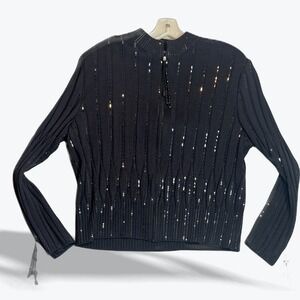 Vintage St John Evening Marie Gray Blk Sequin Knit‎ Beaded Designer Quarter Zip